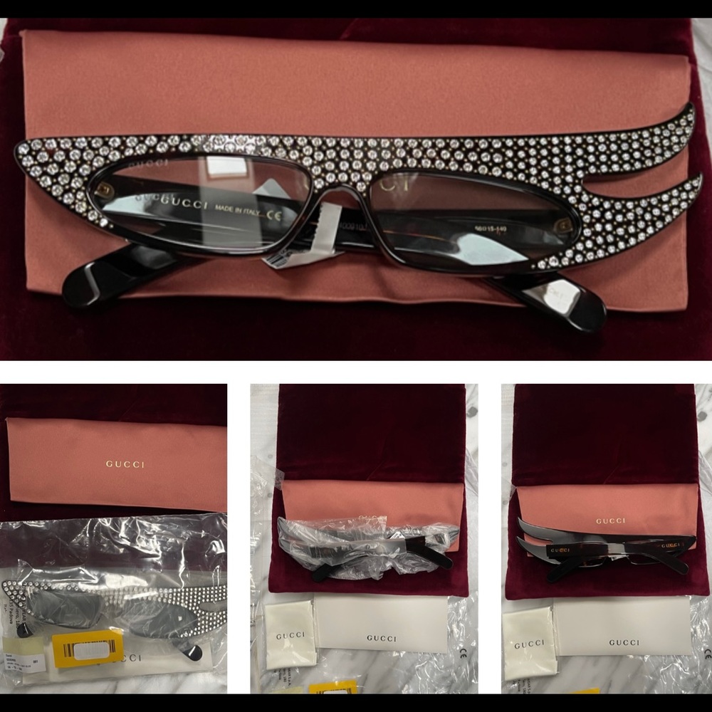 GUCCI DRAMATIC & FUTURISTIC CRYSTAL EMBELLISHED CAT EYE SUNGLASSES - Picture 16 of 16